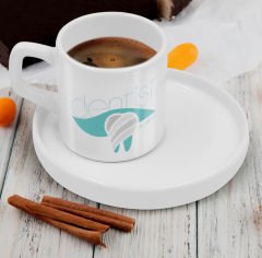 BK Gift Kişiye Özel Sunum Tabaklı Diş Hekimi Tasarımlı Kahve Fincanı-4, Sevgiliye Hediye, Arkadaşa Hediye, Diş Hekimi Hediye