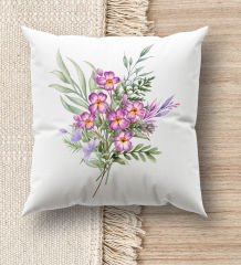 BK Gift Çiçek Tasarımlı Beyaz Kırlent Yastık, Ev Hediyesi, Ev Dekorasyonu, Dekoratif Hediye-3