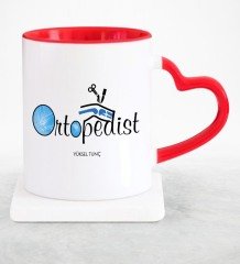 Kişiye Özel Mesleki Ortopedist Kırmızı Kalpli Kupa Bardak - 1