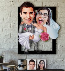 Kişiye Özel Evleniyoruz Karikatürlü 3D Ahşap Tablo-7