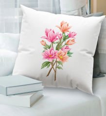 BK Gift Çiçek Tasarımlı Beyaz Kırlent Yastık, Ev Hediyesi, Ev Dekorasyonu, Dekoratif Hediye-4