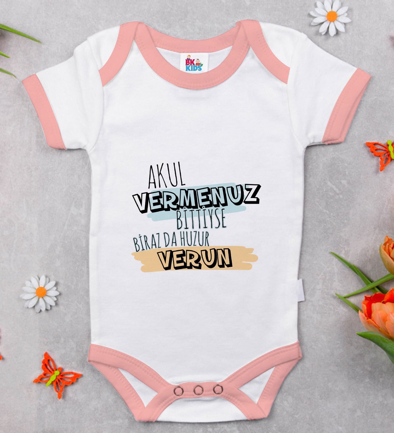 BK Kids Akul Vermenuz Bittiyse Tasarımlı Pembe Bebek Body Zıbın-1