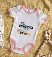 BK Kids Akul Vermenuz Bittiyse Tasarımlı Pembe Bebek Body Zıbın-1
