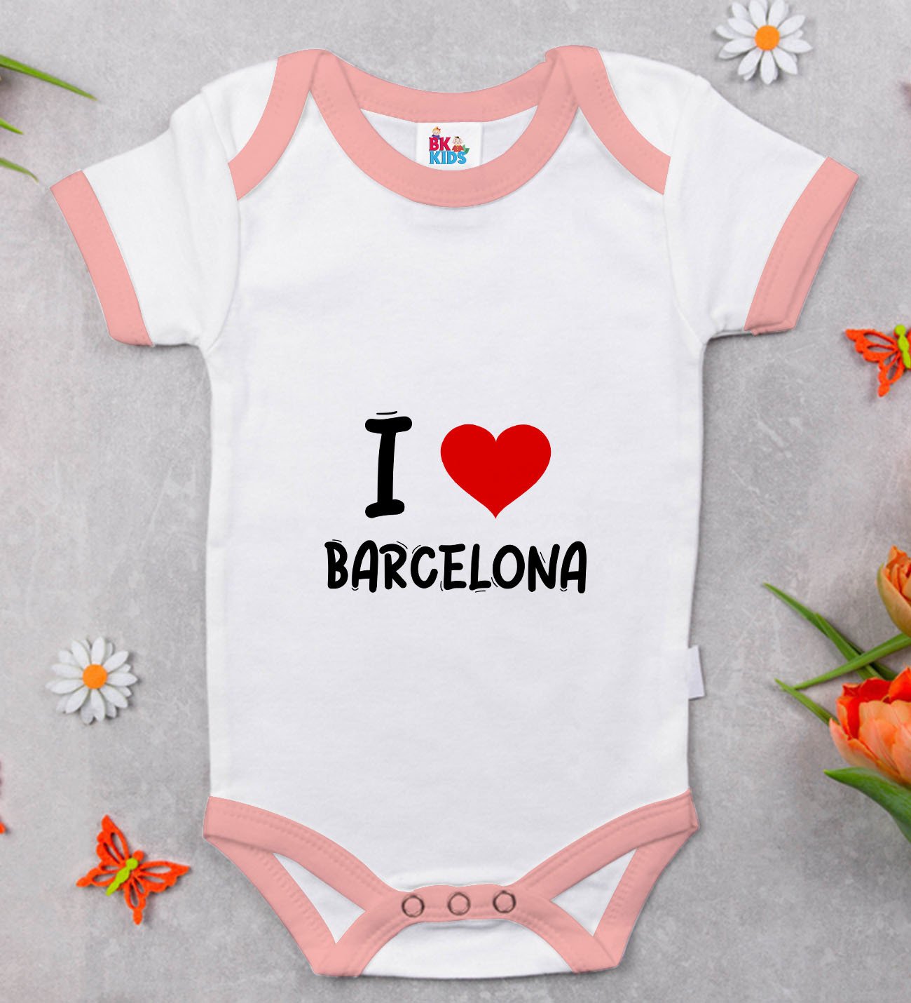 BK Kids I Love Barcelona Tasarımlı Pembe Bebek Body Zıbın - Model 1