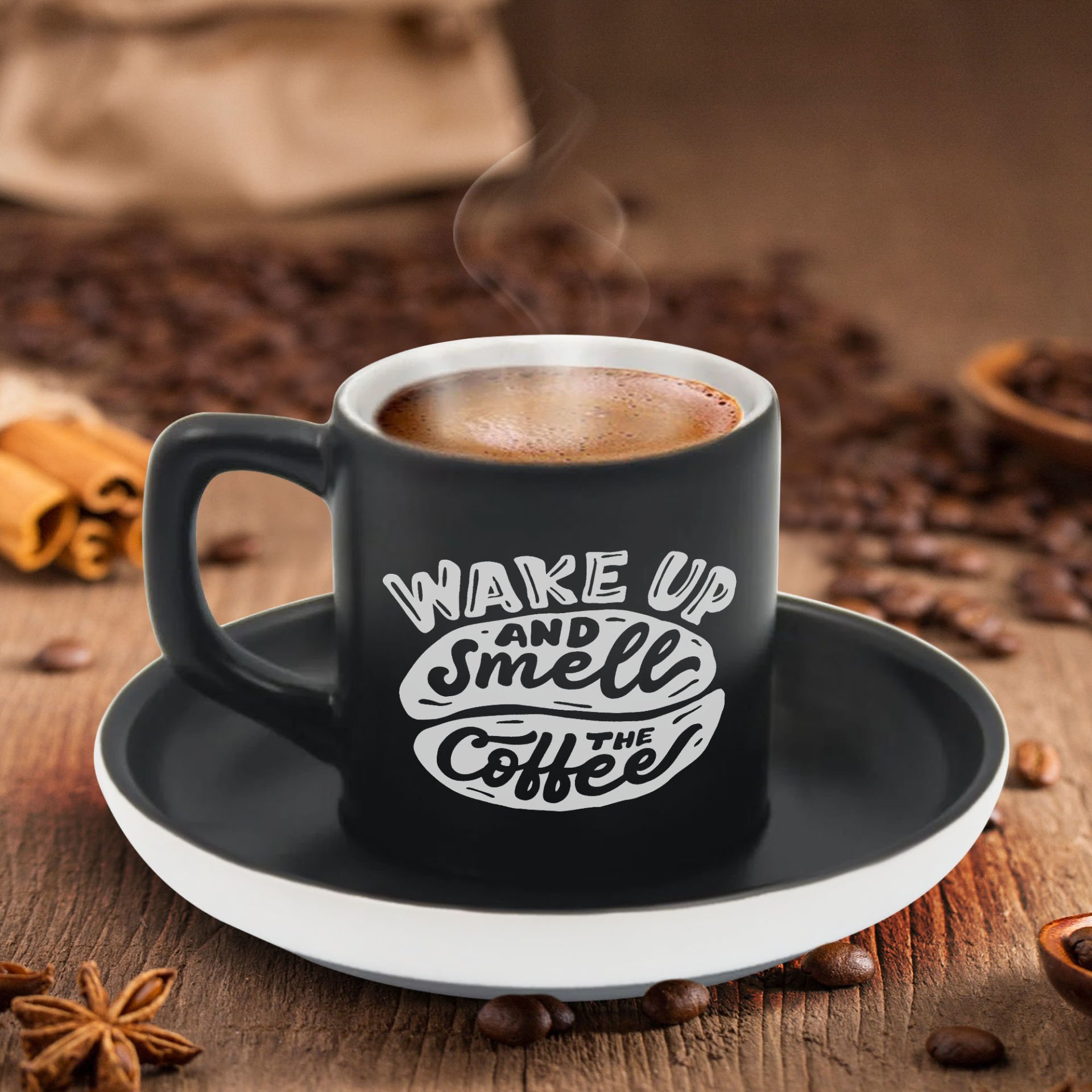 BK Gift Kişiye Özel Coffe Tasarımlı Siyah Renk Türk Kahvesi Fincanı-7, Arkadaşa Hediye, Sevgiliye Hediye, Yıl Dönümü Hediyesi
