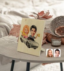 Kişiye Özel Sevgililer Karikatürlü Dekoratif Ahşap Çerçeve Model 53