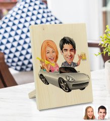 Kişiye Özel Sevgililer Karikatürlü Dekoratif Ahşap Çerçeve Model 53