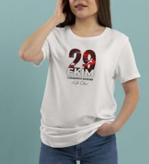 BK Gift 29 Ekim Tasarımlı Kadın Beyaz T-shirt-2, Arkadaşa Hediye, 29 Ekim Hediyesi Hediyesi, Trend Tişört, 100.Yıl Hediyesi