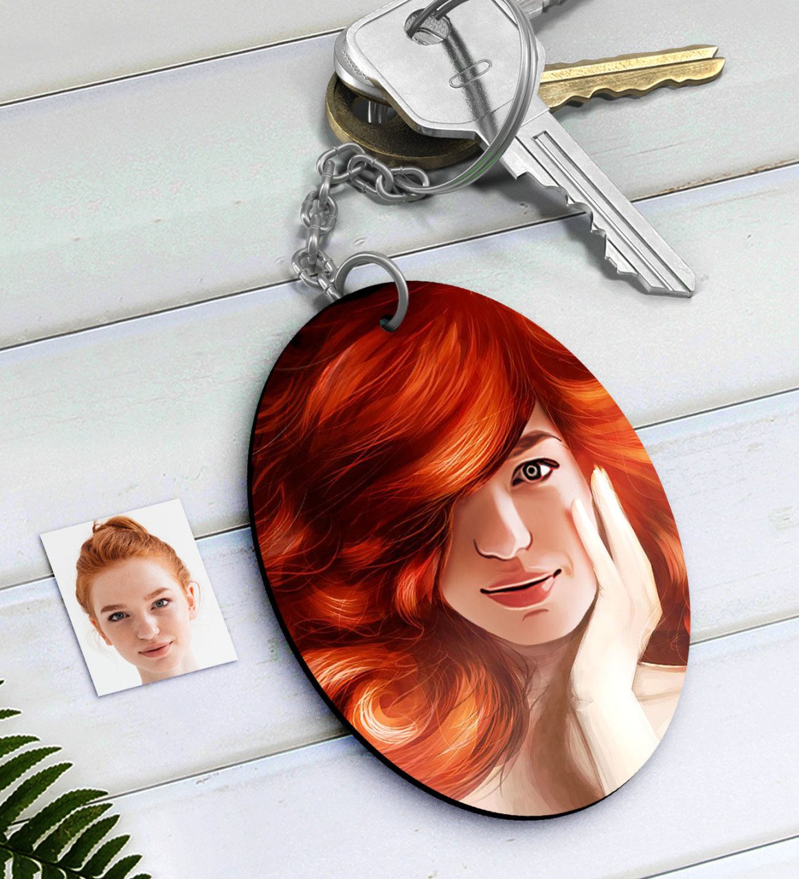 Kişiye Özel Kadın Soyut Karikatürlü Ahşap Anahtarlık-8