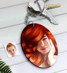 Kişiye Özel Kadın Soyut Karikatürlü Ahşap Anahtarlık-8