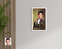Kişiye Özel Adam Karikatürlü Dekoratif Ahşap Beyaz Çerçeveli Tablo-2