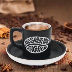 BK Gift Kişiye Özel Coffe Tasarımlı Siyah Renk Türk Kahvesi Fincanı-8, Arkadaşa Hediye, Sevgiliye Hediye, Yıl Dönümü Hediyesi