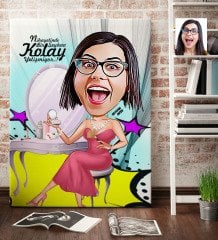 Kişiye Özel Bayan Karikatür Kanvas Tablo (70 x 100 cm.) 10
