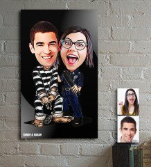 Kişiye Özel Sevgililer Karikatür Ahşap Tablo - 7