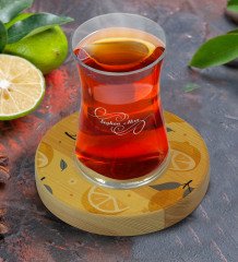 Kişiye Özel Limon Tasarımlı Doğal Ahşap Tabaklı Heybeli Çay Bardağı Model 2