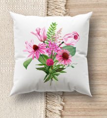 BK Gift Çiçek Tasarımlı Beyaz Kırlent Yastık, Ev Hediyesi, Ev Dekorasyonu, Dekoratif Hediye-6