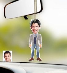 Kişiye Özel Erkek Karikatürlü Ahşap Araba Dikiz Ayna Süsü-11