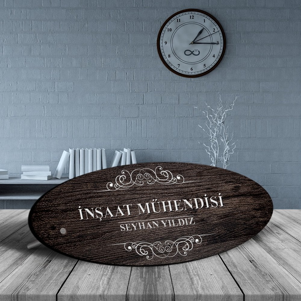 Kişiye Özel Mesleki İnşaat Mühendisi Ahşap Oval Masa İsimliği - 3