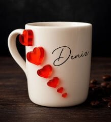 Bk Gift Kişiye Özel İsimli Kabartmalı Kalpli Tasarım Türk Kahvesi Fincanı-1, Eşe Hediye, Sevgiliye Hediye, Ev Hediyesi