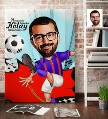 Kişiye Özel Bay Futbolcu Bordo Mavi Karikatür Kanvas Tablo (70 x 100 cm.) 1