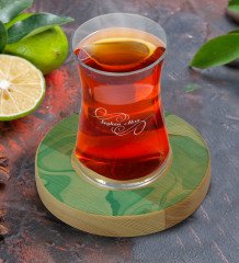 Kişiye Özel Mermer Tasarımlı Doğal Ahşap Tabaklı Heybeli Çay Bardağı Model 1