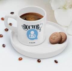 BK Gift Kişiye Özel Sunum Tabaklı Doktor Tasarımlı Kahve Fincanı-3, Sevgiliye Hediye, Arkadaşa Hediye, Doktorlara Hediye