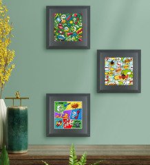 BK Gift Popart Tasarımlı 3’lü Ahşap Çerçeveli Taş Duvar Dekoru-8