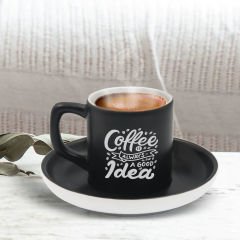 BK Gift Kişiye Özel Coffe Tasarımlı Siyah Renk Türk Kahvesi Fincanı-11, Arkadaşa Hediye, Sevgiliye Hediye, Yıl Dönümü Hediyesi