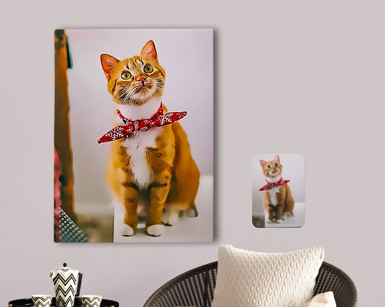 Kişiye Özel Tam Boy Kedi Karikatürlü Kanvas Tablo 70x100cm-1