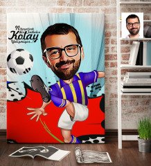 Kişiye Özel Bay Futbolcu Sarı Lacivert Karikatür Kanvas Tablo (70 x 100 cm.) 1