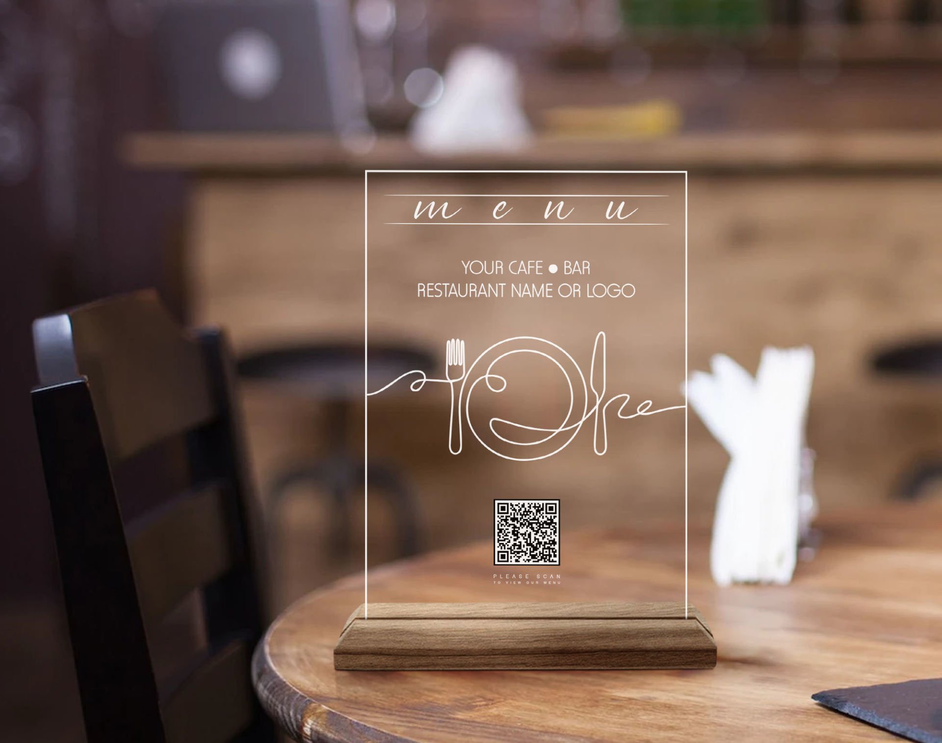 BK Gift Restoran & Cafe & Barlara Özel Ahşap Standlı Pleksi QR Kod Menü, Cafe&Bar için QR kodlu Tabela, QR kodlu Masa Dekoru-8
