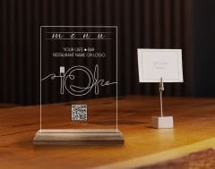 BK Gift Restoran & Cafe & Barlara Özel Ahşap Standlı Pleksi QR Kod Menü, Cafe&Bar için QR kodlu Tabela, QR kodlu Masa Dekoru-8