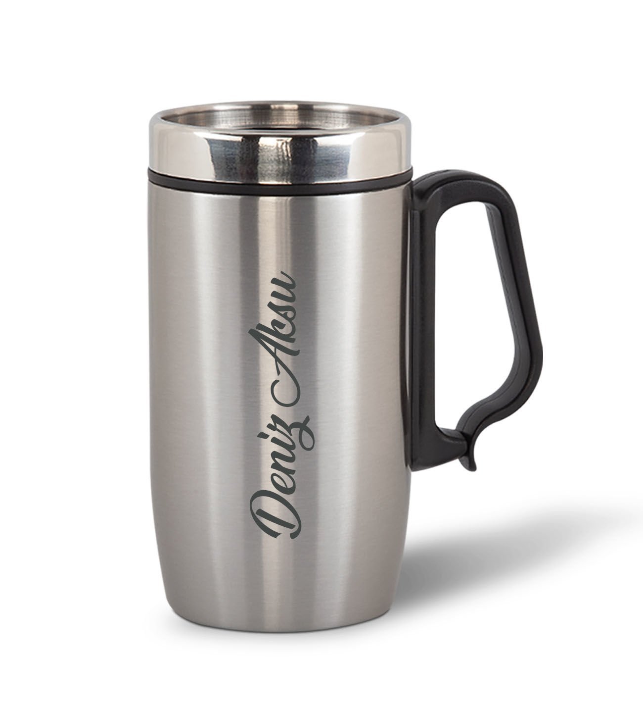 Kişiye Özel Kulplu Çelik Termos Bardak 240 Ml - Gri