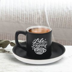 BK Gift Kişiye Özel Coffe Tasarımlı Siyah Renk Türk Kahvesi Fincanı-12, Arkadaşa Hediye, Sevgiliye Hediye, Yıl Dönümü Hediyesi