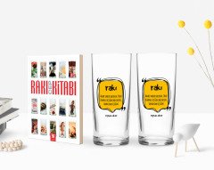 Kişiye Özel Renkli Baskılı Adabı Vardır Rakının Tasarımlı İkili Rakı Bardağı ve Rakı Cep Kitabı Hediye Seti-1