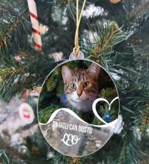 BK Gift Kişiye Özel Evcil Hayvan Şeffaf Pleksi Yılbaşı Ağaç Süsü- 1, Yeni Yıl Hediyesi, Fotoğraflı & Mesajlı Ağaç Süsü