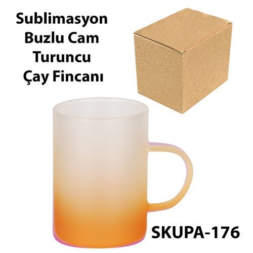 Sublimasyon Buzlu Turuncu Çay Fincanı - Kutulu