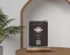 BK Gift Restoran & Cafe & Barlara Özel Ahşap Standlı Pleksi QR Kod Menü, Cafe&Bar için QR kodlu Tabela, QR kodlu Masa Dekoru-9