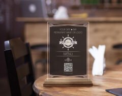 BK Gift Restoran & Cafe & Barlara Özel Ahşap Standlı Pleksi QR Kod Menü, Cafe&Bar için QR kodlu Tabela, QR kodlu Masa Dekoru-9