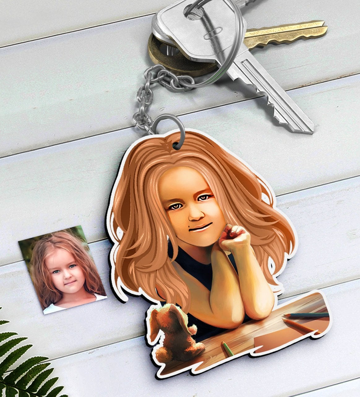 Kişiye Özel Kız Çocuk Soyut Karikatürlü Ahşap Anahtarlık-1