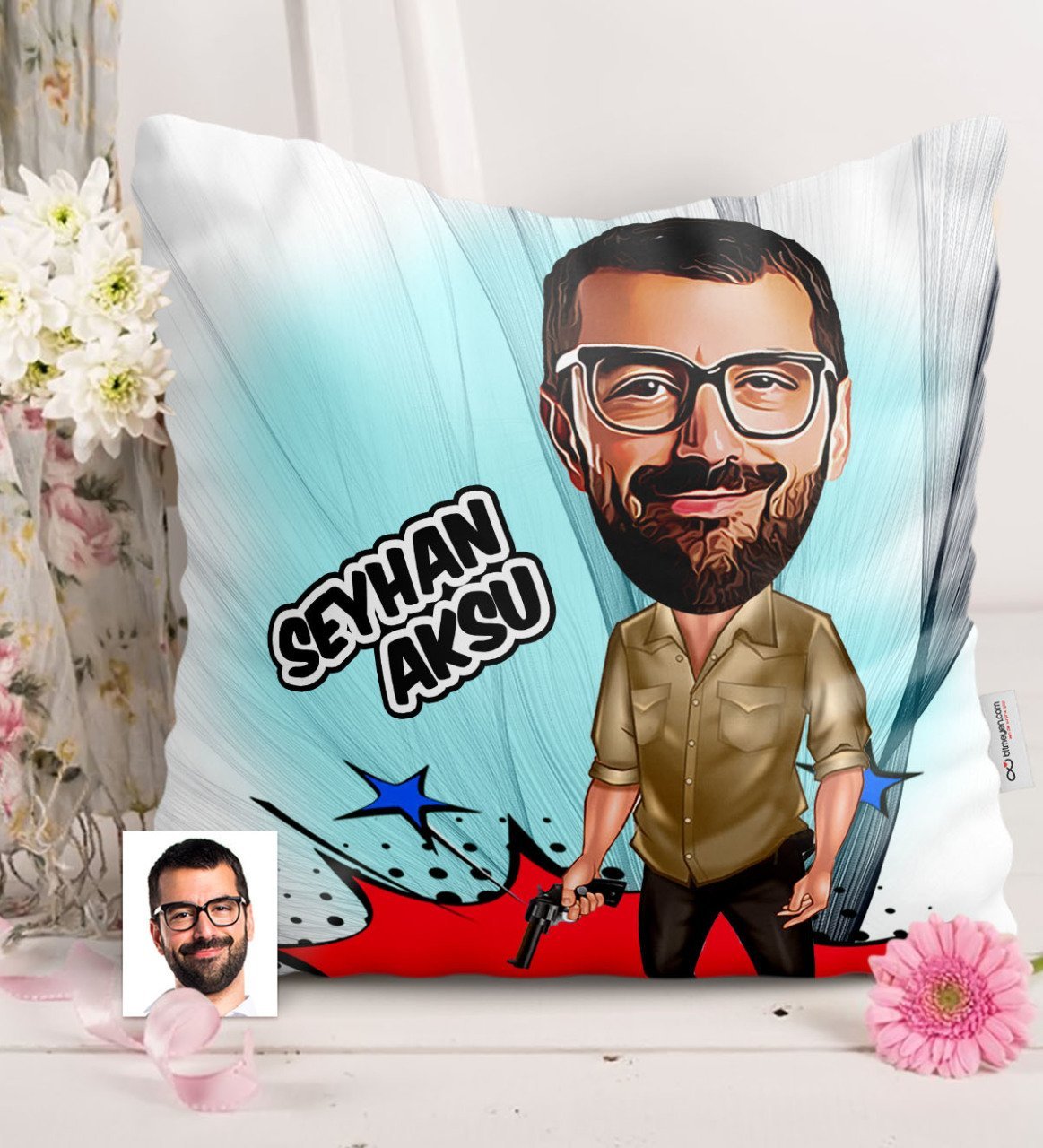 Kişiye Özel Bay Mafya Karikatürlü Saten Yastık