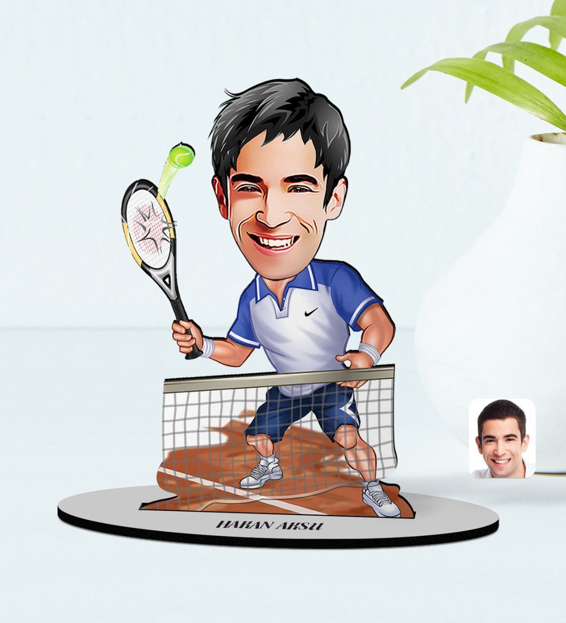 Kişiye Özel Erkek Tenis Oyuncusu Karikatürlü Ahşap Biblo Model-1