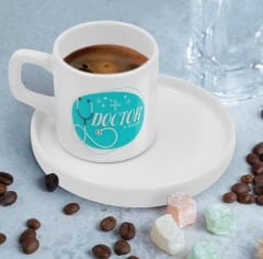 BK Gift Kişiye Özel Sunum Tabaklı Doktor Tasarımlı Kahve Fincanı-6, Sevgiliye Hediye, Arkadaşa Hediye, Doktorlara Hediye