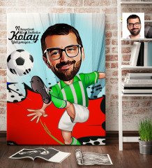 Kişiye Özel Bay Futbolcu Yeşil Beyaz Karikatür Kanvas Tablo (70 x 100 cm.) 1