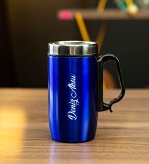 Kişiye Özel Kulplu Çelik Termos Bardak 240 Ml - Lacivert