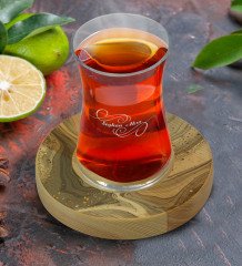 Kişiye Özel Mermer Tasarımlı Doğal Ahşap Tabaklı Heybeli Çay Bardağı Model 5