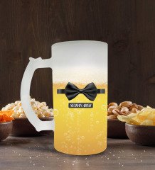Kişiye Özel Papyon Tasarımlı Buzlu Cam Bira Bardağı 50cl-1