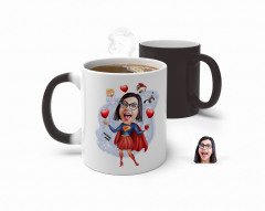 Kişiye Özel Anneler Günü Temalı Süper Anne Karikatürlü Sihirli Kupa Bardak-1