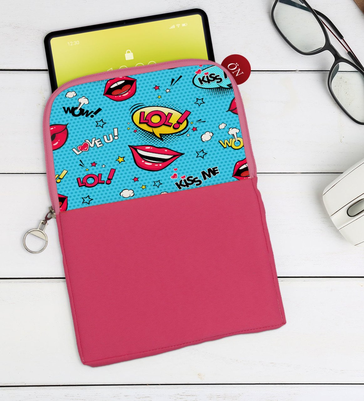 BK Gift Pop Art Tasarımlı Taşınabilir Koruyucu Tablet Kılıfı & Organizer Çanta - Pembe-6