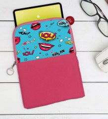 BK Gift Pop Art Tasarımlı Taşınabilir Koruyucu Tablet Kılıfı & Organizer Çanta - Pembe-6